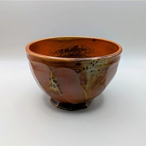 Vintage Y2K signed dated studio pottery bowl glossy matte glaze brown speckles